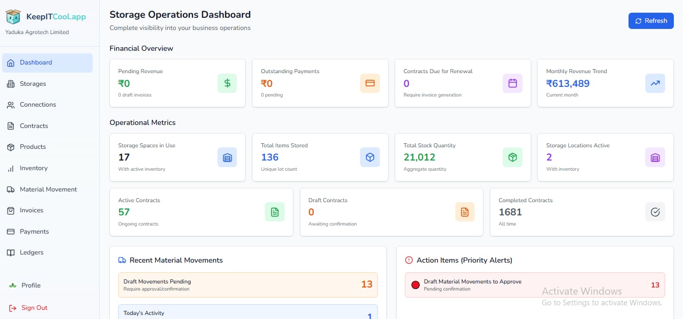 KeepItCool storage operations dashboard